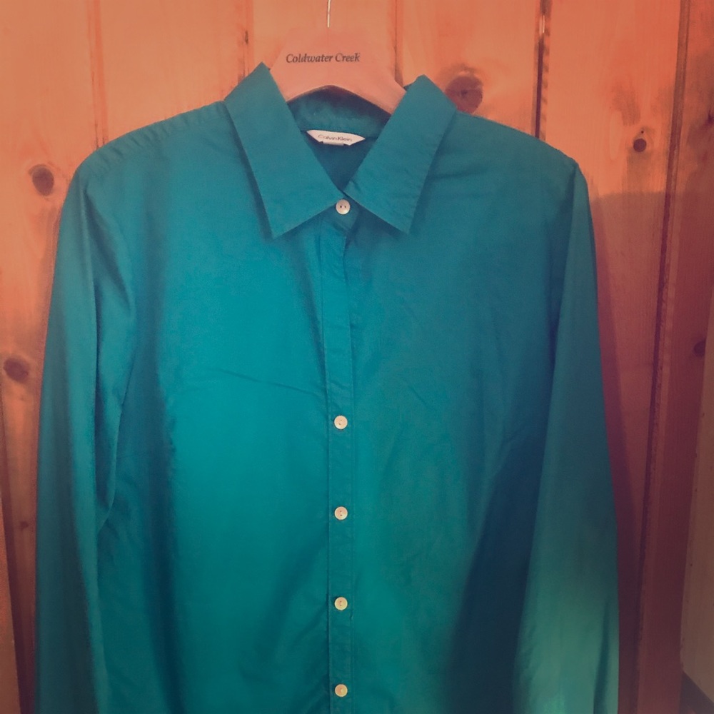 Green Calvin Klein stretch-knit top